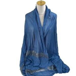 Huge Teal Blue Sequined Lightweight Scarf Wrap Beach Coverup